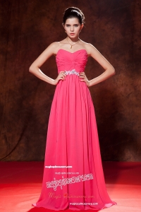 Coral Red Empire Mother Dress Sweetheart Chiffon Beading Floor-length