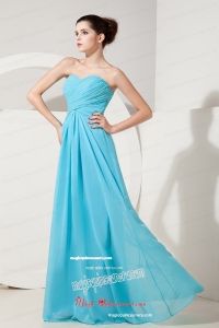 Elegant Baby Blue Empire Sweetheart Ruch Mother Dress Floor Length Chiffon