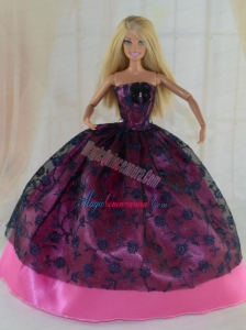 Elegant Ball Gown Party Clothes Lace Black and Hot Pink Barbie Doll Dress