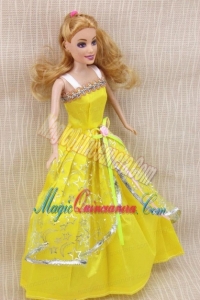 Elegant Party Dress with Yellow Taffeta Made to Fit the Barbie Doll