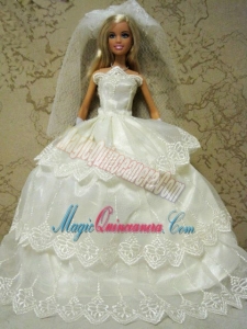 Embroidery Decorate Ball Gown Wedding Clothes Barbie Doll Dress