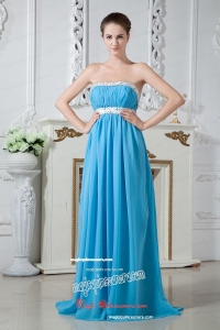 Exposed Back pleats Flowy Mother Dress Beading Brush Strapless Style