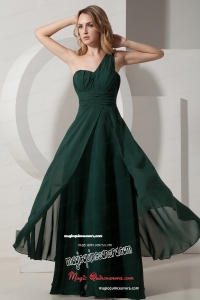 One Shoulder Dark Green Chiffon Mother Dress Ruched under 100