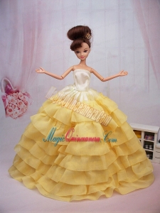 Popular Yellow Floor-length Party Clothes Fashion Dress For Noble Barbie