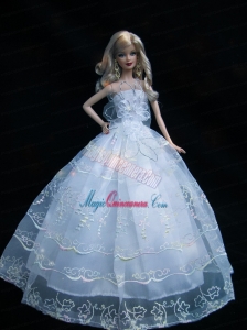 Romantic Baby Blue Strapless Lace Fashion Wedding Dress for Noble Barbie