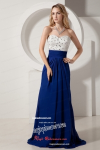 Sweetheart White And Royal Blue Beading Brush Mother Dress