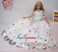 Beautiful Hand Made Flower Sequin Barbie Doll Dress