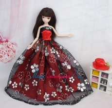 Black and Red Ball Gown Embroidery Barbie Doll Dress