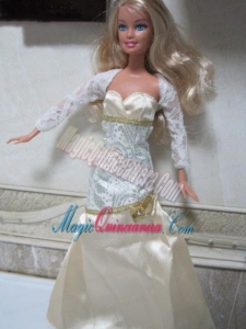 Elegant Champagne Beading Decorate Mermaid Wedding Clothes Barbie Doll Dress