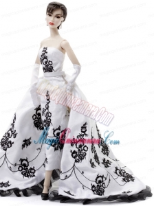 Embroidery Wedding Dress To Fit the Barbie Doll With Brush Train