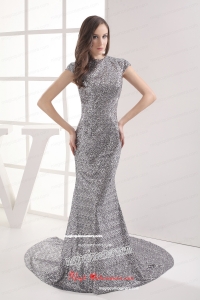 Mermaid Cap Sleeves Scoop Grey Sequin Mother Dress