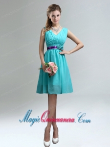 Elegant V-neck Ruched Dama Dress with Belt for Sale