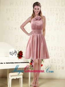 Halter Ruching and Handmade Flowers Empire Chiffon Dama Dresses