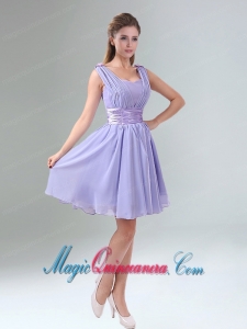 Perfect Straps Lavender Ruched Mini Length Dama Dress with Waistband