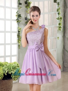 One Shoulder Lilac Dama Dress with Bowknot for 2015