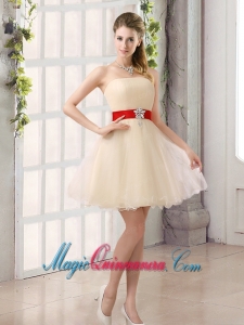 A Line Belt Strapless Dama Dress with Mini Length