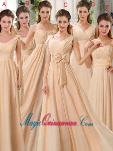 2015 Fashionable Champagne Ruching Chiffon Dama Dresses