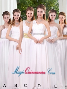 White Ruching Empire Dama Dresses for 2015