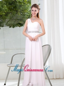 One Shoulder Empire Ruching Sequins White Dama Dresses