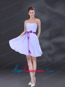 Ruching and Belt Chiffon Dama Dress in Lavender