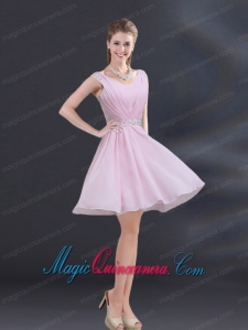 V Neck Beading 2015 Dama Dress with Ruching