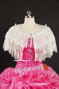 Open Front White Scoop Beading Shawls with Lace