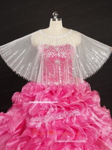 White Sector Scoop Organza Shawl with Beading