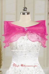 Hot Pink Pretty Organza Beading Shawls for Wedding