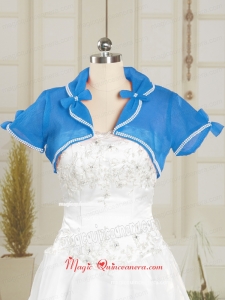 Simple Blue Organza Wedding Party Shawls with Beading