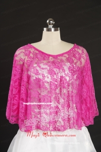 2015 Hot Pink Beading Lace Wraps for Wedding Party