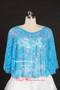 Fashionable Beading Lace Wraps in Aqua Blue