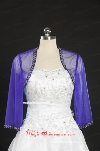 Simple Beading Purple Long Sleeves Wraps for 2015