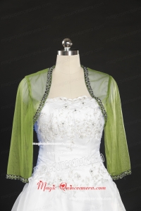 2015 Royal Blue Long Sleeves Green Wraps with Beading