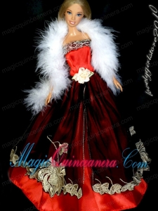 Gorgeous Red and Burgundy Princess Dress With Embroidery Gown For Barbie Doll