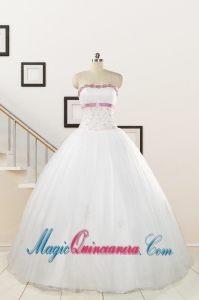 2015 Perfect White Strapless Appliques and Belt Quinceanera Dresses