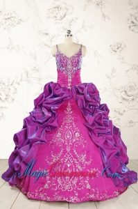 Classic Ball Gown Embroidery Court Train Quinceanera Dresses in Purple