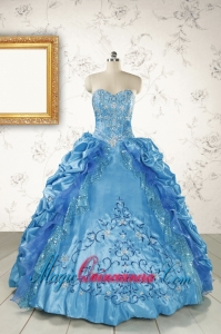 Elegant Sweetheart Embroidery Sweet 16 Dress in Blue