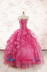 Hot Pink Sweetheart Beading Quinceanera Dresses with Brush Train