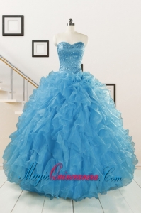 Hot Sell Beaded Quinceanera Dresses Ruffled in Blue