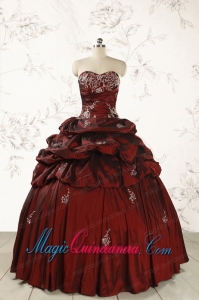 2015 Cheap Appliques Wine Red Quinceanera Dresses with Lace Up