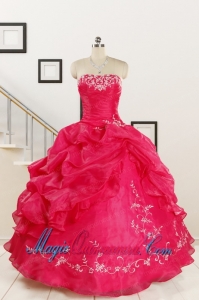 2015 Pretty Sweetheart Embroidery Quinceanera Dress in Hot Pink
