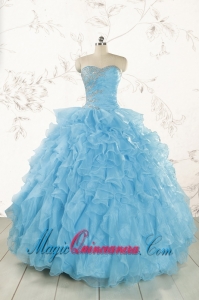 Baby Blue 2015 Prefect Quinceanera Dresses with Beading and Ruffles