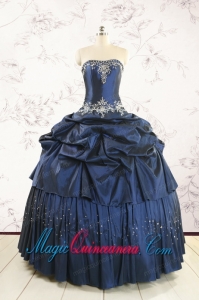 Cheap Navy Blue Quinceanera Dress with Embroidery and Pick Ups