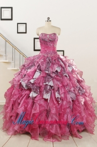 Exclusive Beading Hot Pink Sweet 15 Dress with Leopard