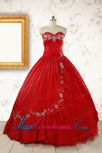 2015 Cheap Sweetheart Red Puffy Quinceanera Dresses with Embroidery