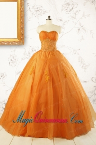 2015 Princess Orange Quinceanera Dresses with Appliques