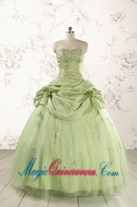 2015 Sweetheart Beading Quinceanera Dress in Yellow Green