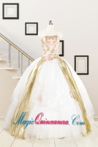 Cheap Strapless White Quinceaneras Dresses with Appliques