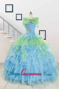 Wonderful Multi-color Strapless Beading Quinceanera Dress for 2015