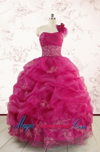 2015 Cheap Appliques Quinceanera Dresses in Fuchsia